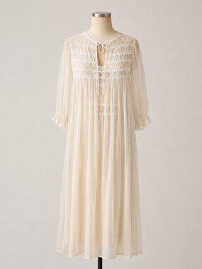 Vtg Rare Nan Flowers Original Nylon Peignoir Robe Nightgown 60s Regencycore